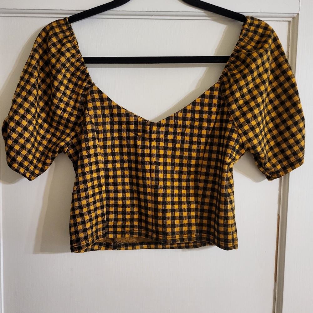 Crop gingham top mustard